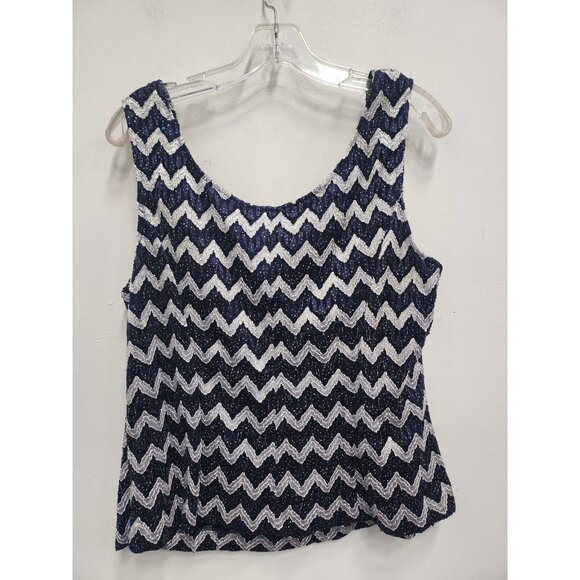 Vintage Cachet Tank Top Womens Size 16W Navy Silver Chevron Metallic Y2K Holiday - Picture 6 of 8